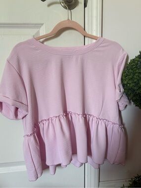 Dry Goods Women's Pink Peplum Short-Sleeve Top - Soft Ruffle Hem
